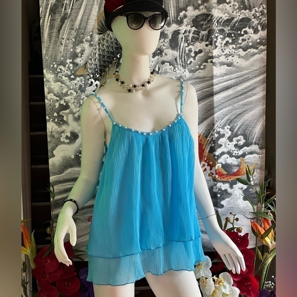 Chicme PEARL STUDDED TURQUOISE BLUE CAMI TANK TOP MEDIUM - Picture 3 of 7